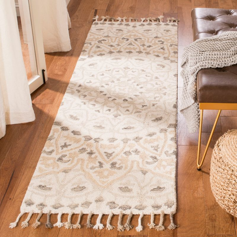 Blossom BLM459 Hand Tufted Indoor Runner Rug - Ivory/Taupe - 2'3"x8' - Safavieh