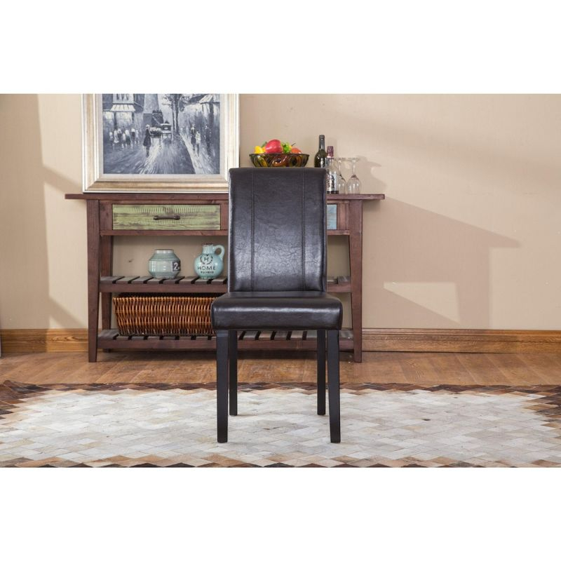 Roundhill Urban Style Solid Wood Faux Leather Parsons Chair, Brown, Set of 2