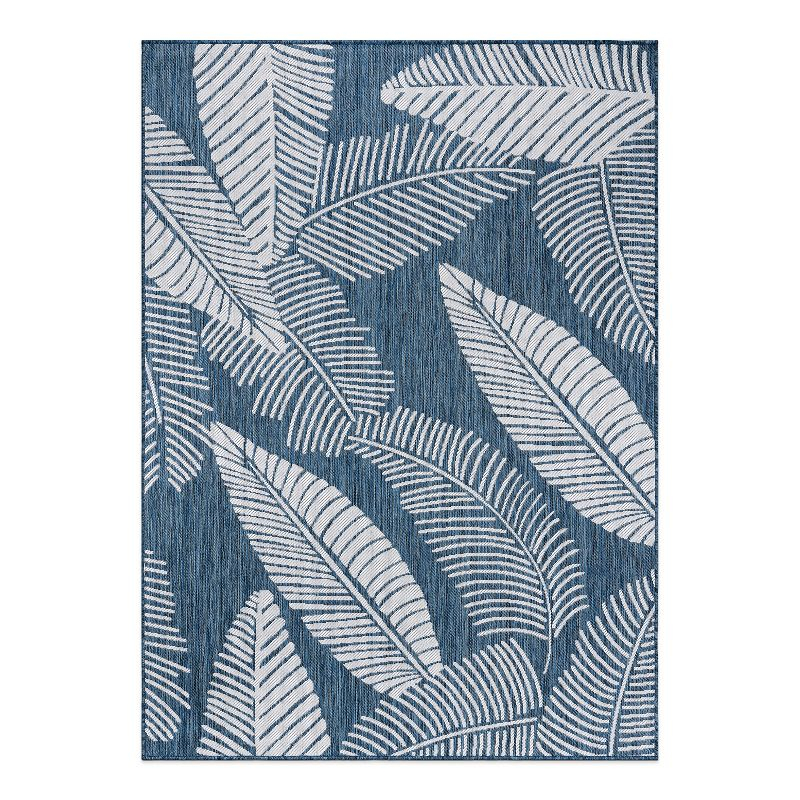 World Rug Gallery Distressed Palm Leaves Textured Flat Weave Indoor/Outdoor Area Rug - NAVY 7'10"X10'