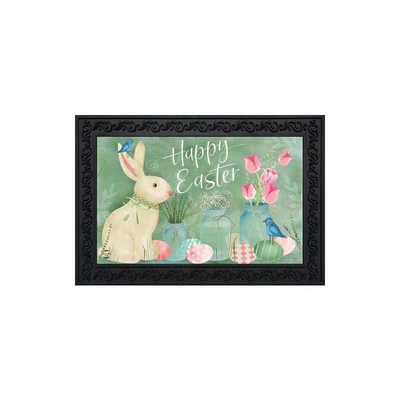 Easter Bunny and Tulips Primitive Doormat Floral 30" x 18" Briarwood Lane