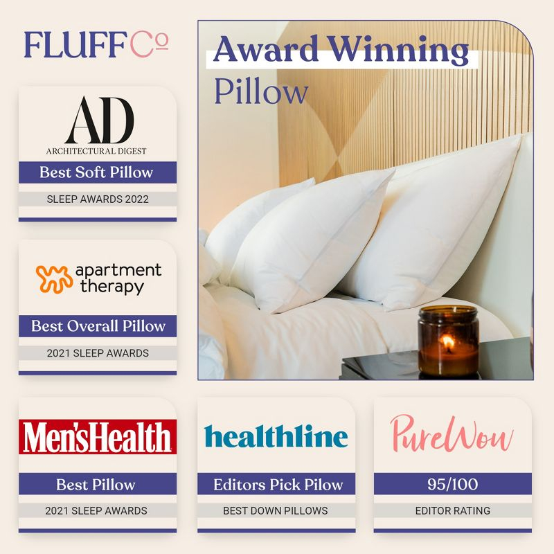 FluffCo Down & Feather Pillow - King - Soft - White