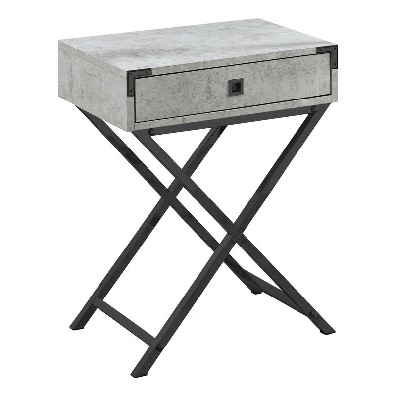 Monarch Specialties Accent Table Side End Nightstand Lamp Storage Drawer Living Room Bedroom Metal Laminate Grey Black Contemporary Modern
