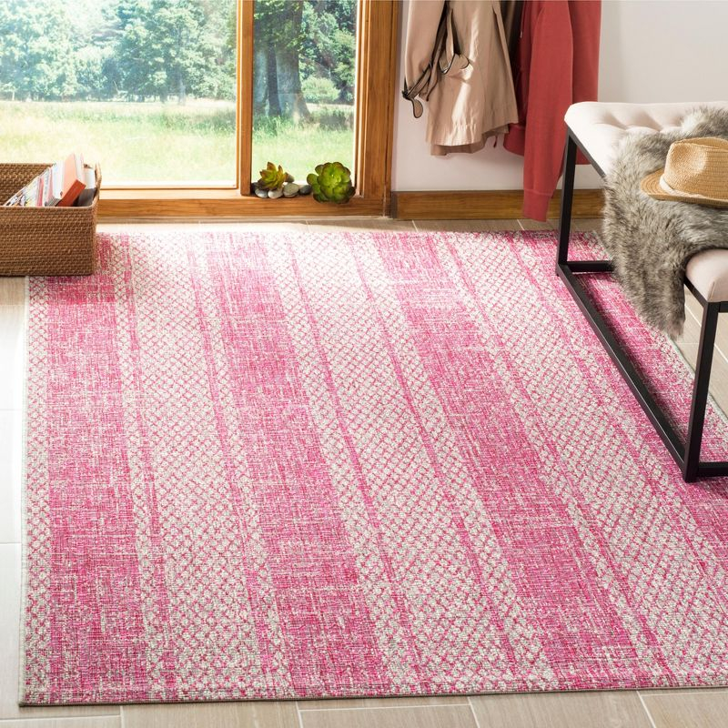 Courtyard CY8736 Power Loomed Indoor and Outdoor Area Rug - Light Grey/Fuchsia - 6'7"x9'6" - Safavieh