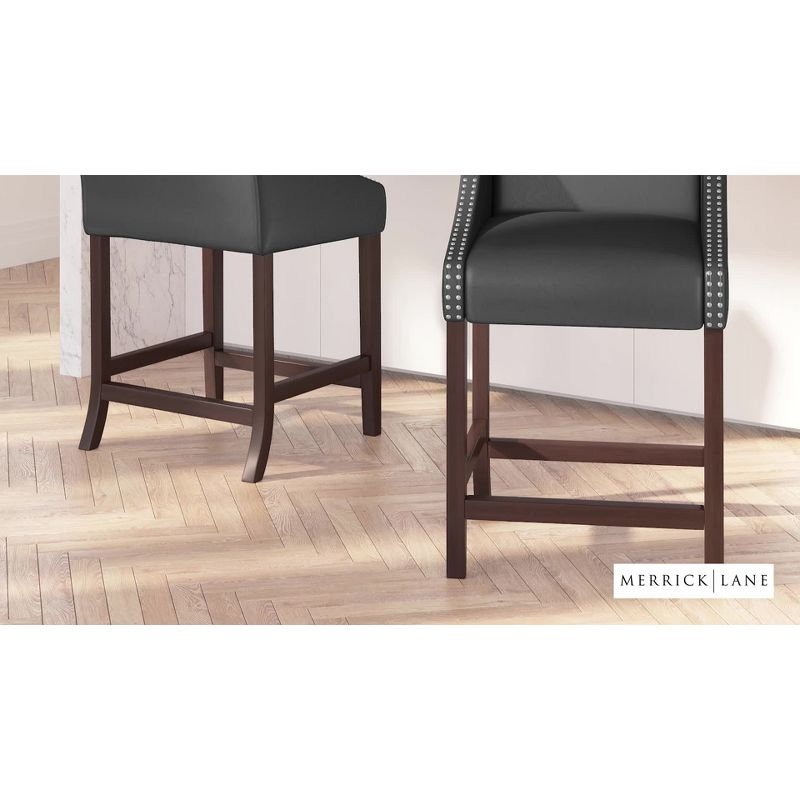 Merrick Lane 24 Inch Walnut Counter Height Stool with Nailhead Trim in Light Gray Fabric - Set of 2