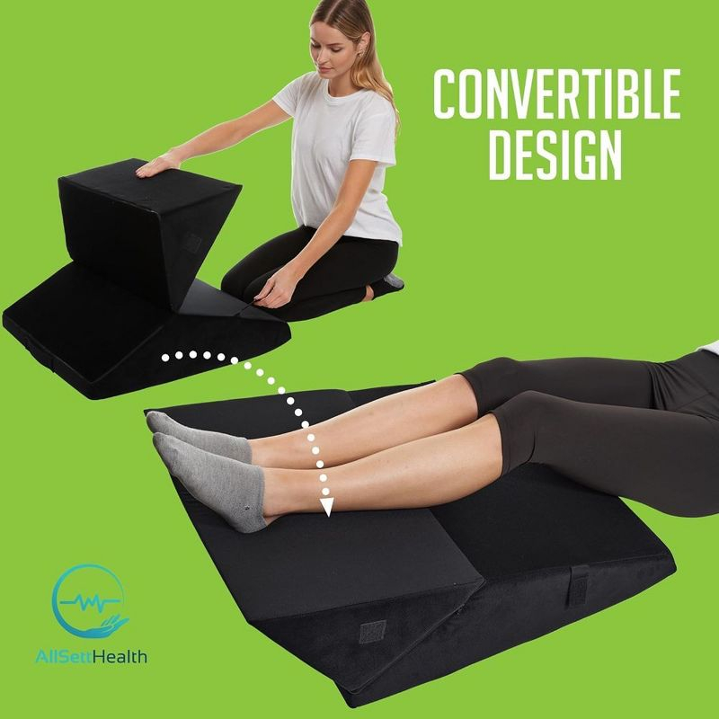 Allsett Health Wedge Pillow - Adjustable 9&12 Inch Memory Foam Cushion for Legs and Back Support - Acid Reflux, and GERD - Machine Washable - Black