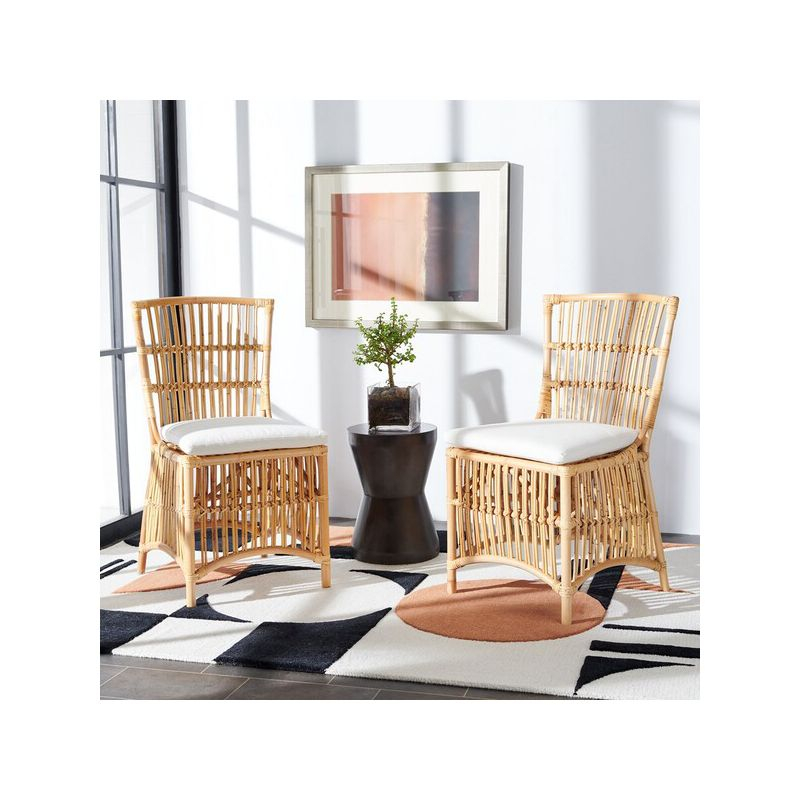 Erika Rattan Accent Chair W/ Cushion - ACH6511 - Set of 2 - White/Natural - Safavieh