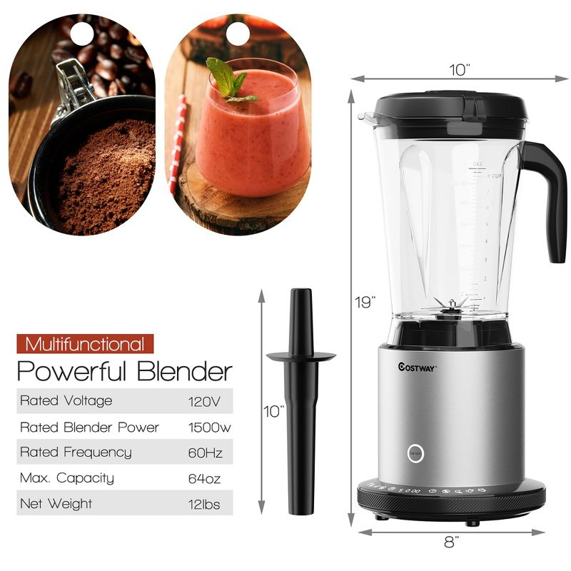 Costway 1500W Countertop Blender Smoothie Maker High Power Blender w/ 10 Speeds