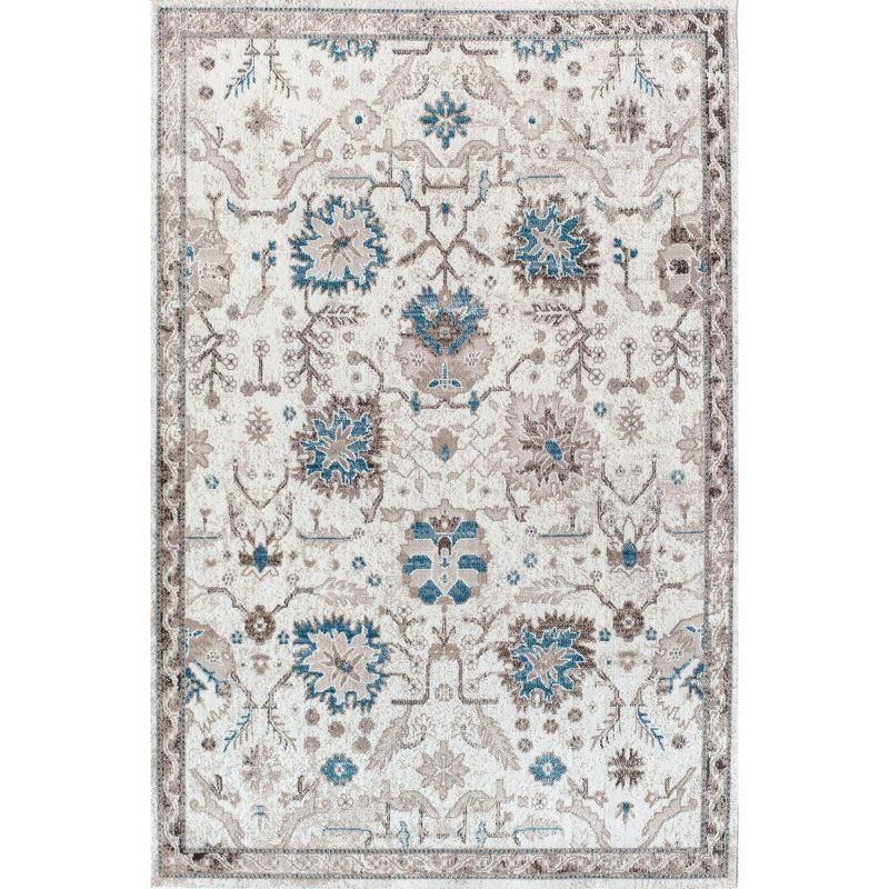 Rugs America Freida FY55B Honeysuckle Vintage Farmhouse Cream Area Rug for Dining Room Rug Neutral Rug Living Room Rug Kitchen, 2'6"x8'
