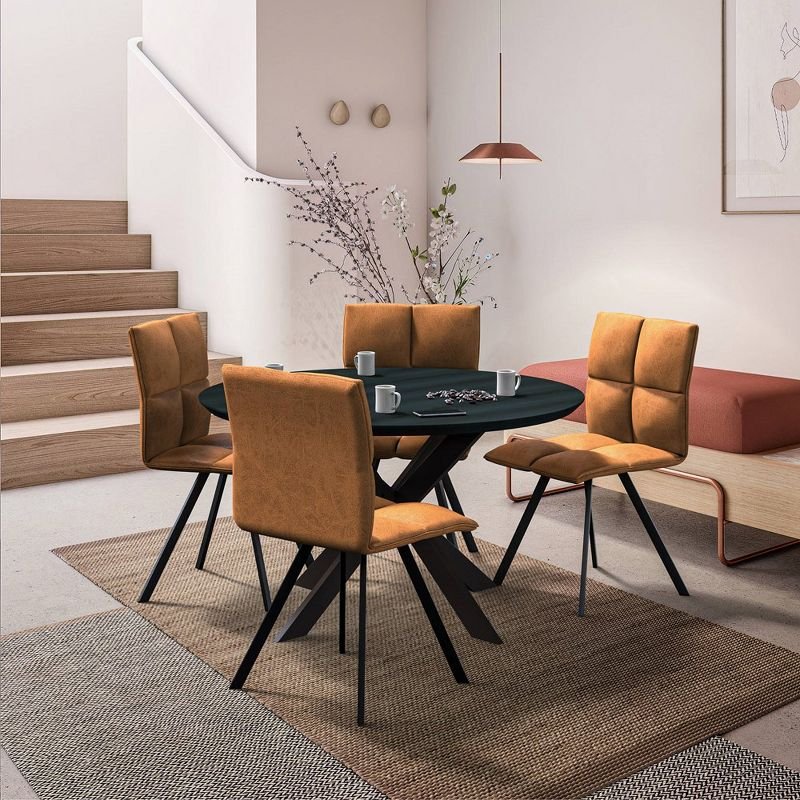 LeisureMod Wesley Modern Vegan Leather Dining Chair with Black Metal Legs - Durable and Easy to Clean, Perfect for Dining Rooms, Light Brown