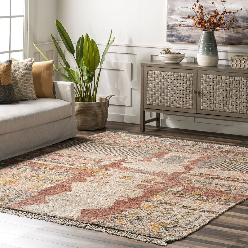Nuloom Hermina Abstract 4x6 Jute Indoor Area Rug for Dining Room Rug Neutral Rug Living Room Rug Kitchen, Multicolor/Ivory