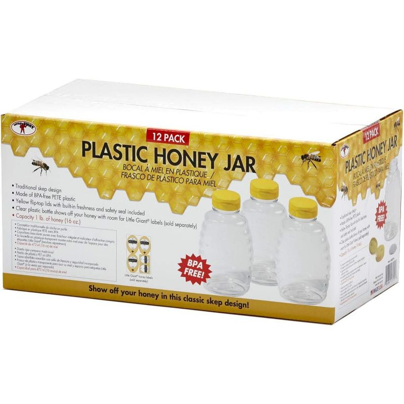Miller Manufacturing Company Plastic Skep-Style Jar Honey Squeeze Bottle with Flip-top Lid - 16 oz- 12 Pack