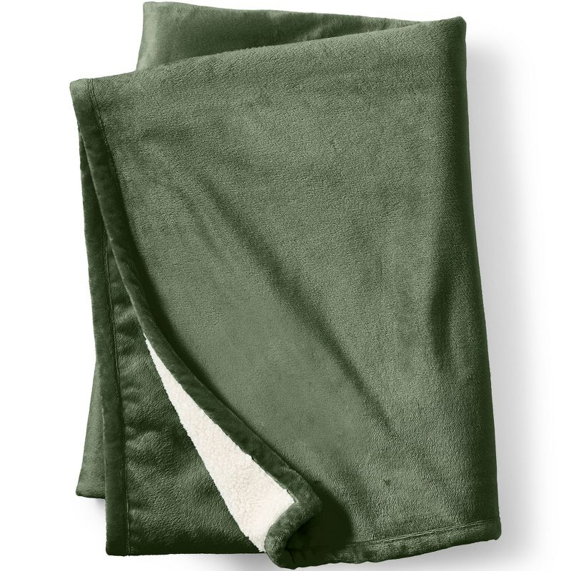 Lands' End High Pile Fleece Throw Blanket - 50x70 inches - Estate Green