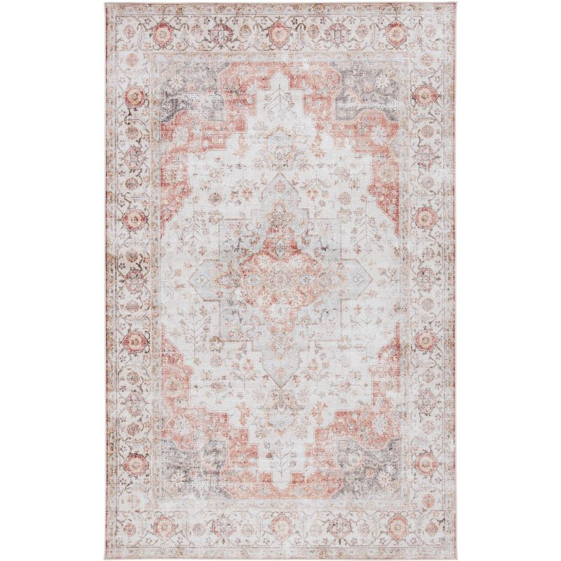 Tucson TSN105 Power Loomed Machine Washable Area Rug - Light Grey/Rust - 4'x4' - Safavieh.