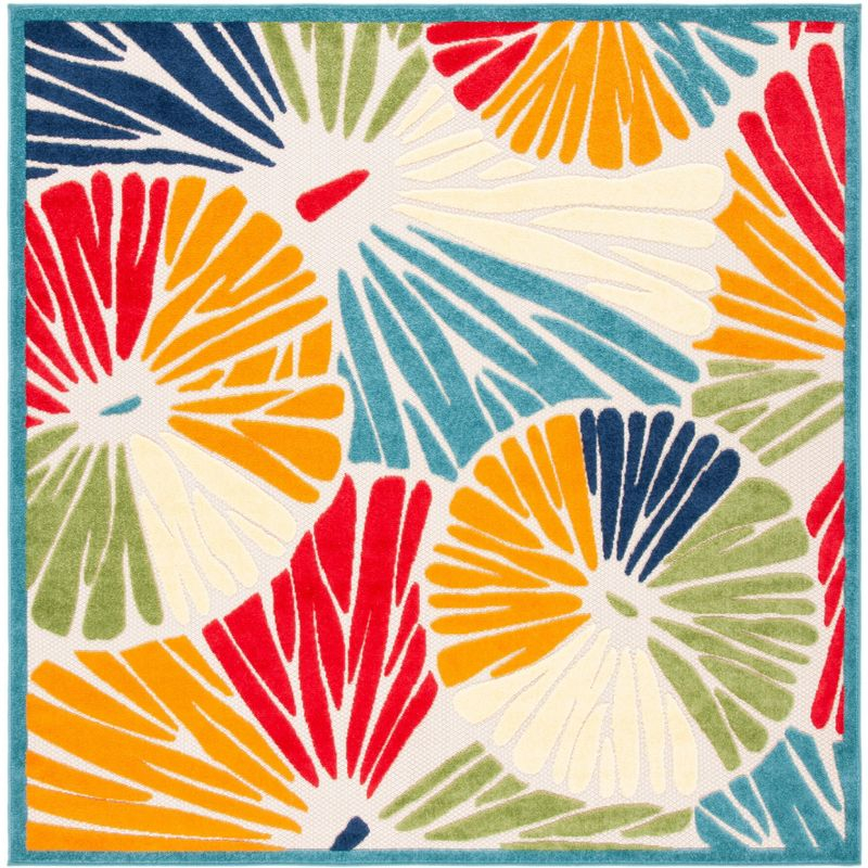 Cabana CBN356 Power Loomed Indoor and Outdoor Area Rug - Ivory/Blue - 6'7"x6'7" - Safavieh.