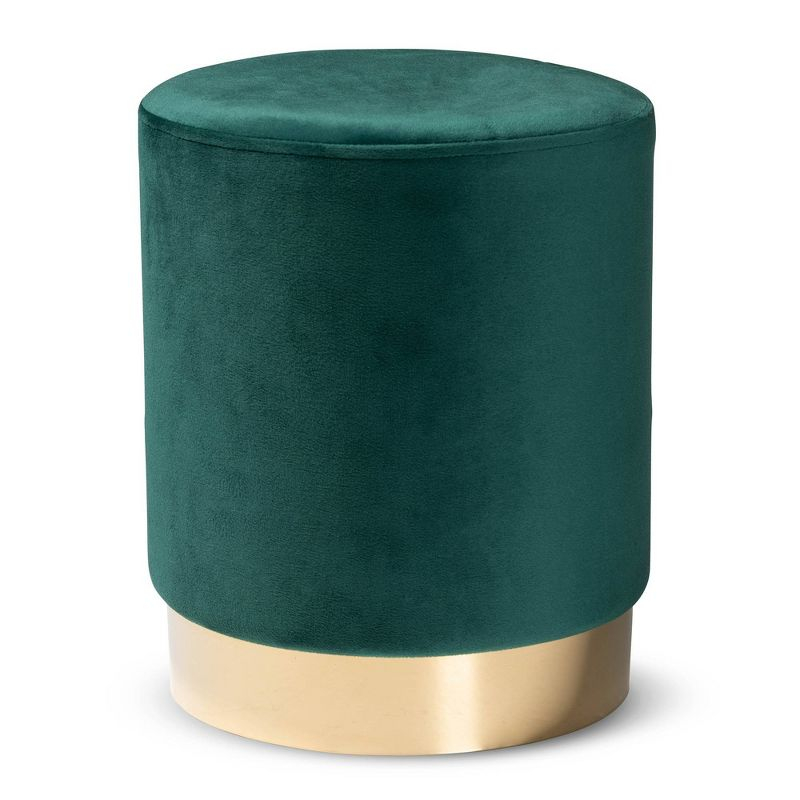 Chaela Velvet Metal Ottoman Green/Gold - Baxton Studio: Luxurious Footstool, Modern Bench Design