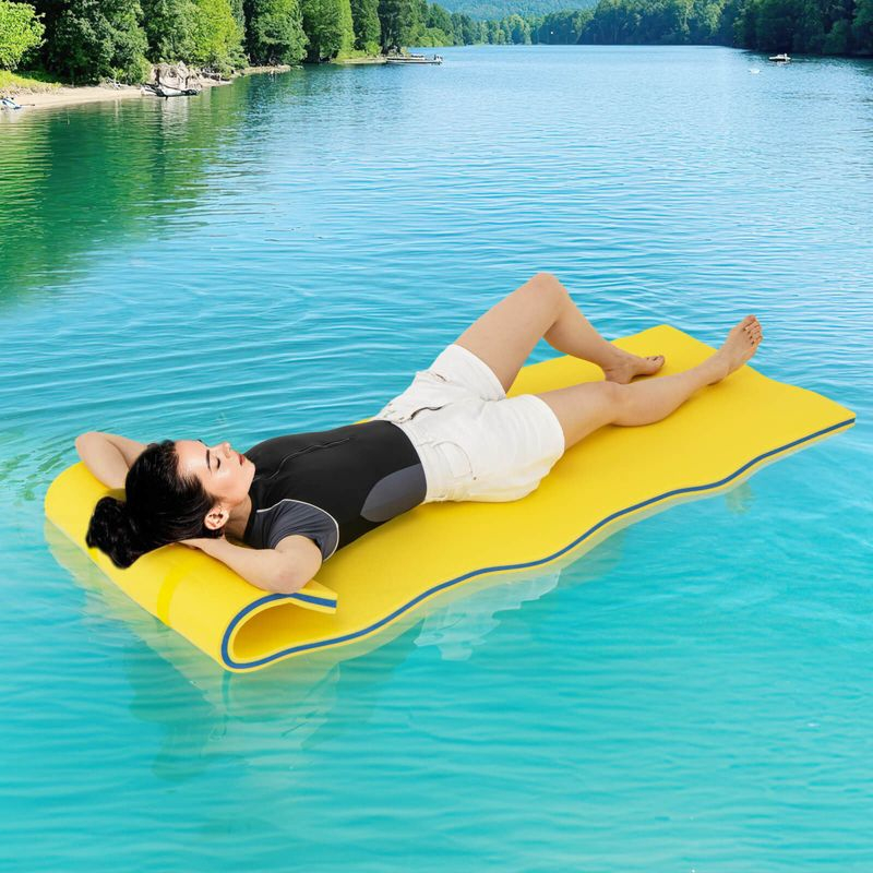 Costway 3-Layer Tear-Resistant Foam Floating Pad Island Water Sports Relaxing Yellow