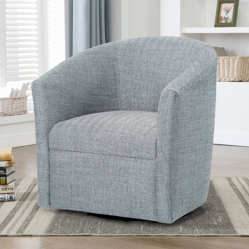 Comfort Pointe Lynton Swivel Accent Chair Indigo/Off White: Upholstered, No Assembly, Wood Legs