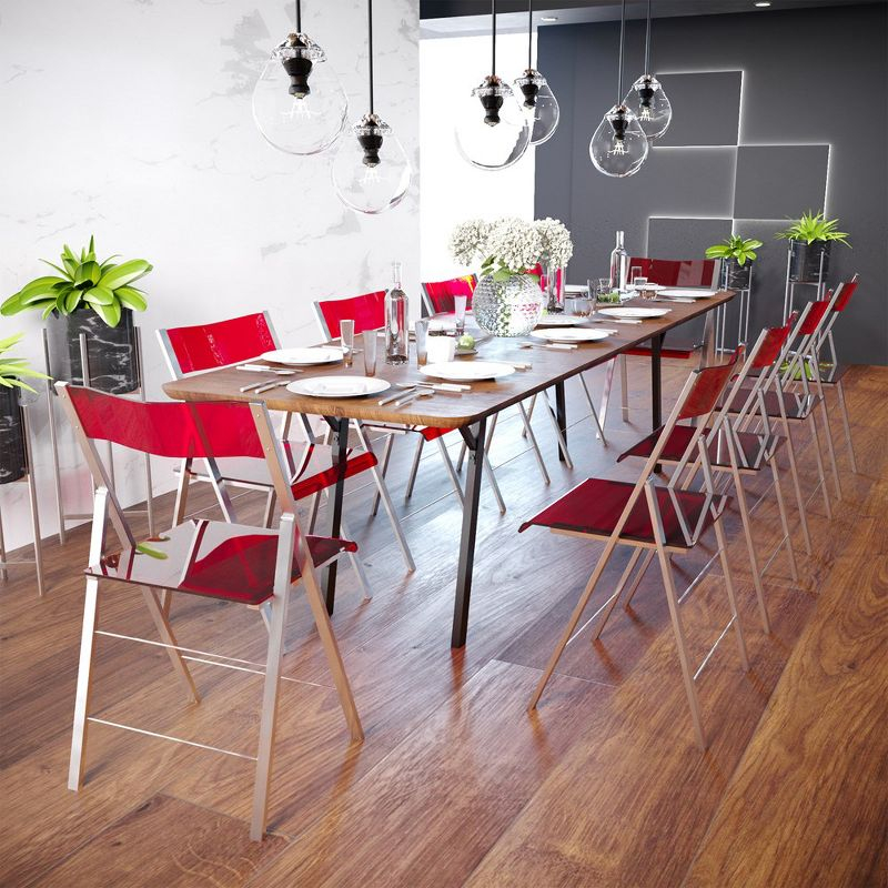 LeisureMod Menno Series Folding Chair with Stainless Steel Frame, Set of 2, Red