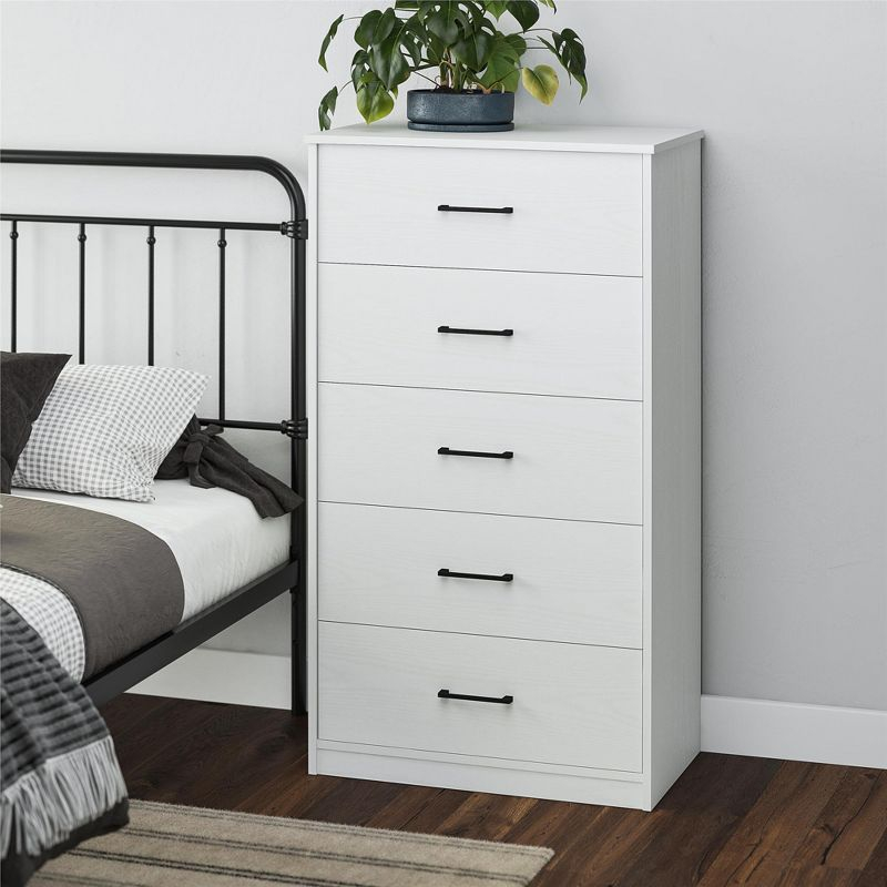 Ameriwood Home BrEZ Build Collection Pearce Tall 5 Drawer Dresser, White