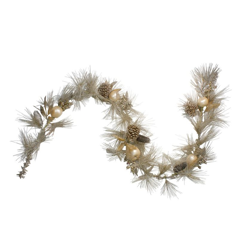 Northlight Glitter Pine Needle and Apple Pine Cone Artificial Christmas Garland - 6' x 9" - Unlit