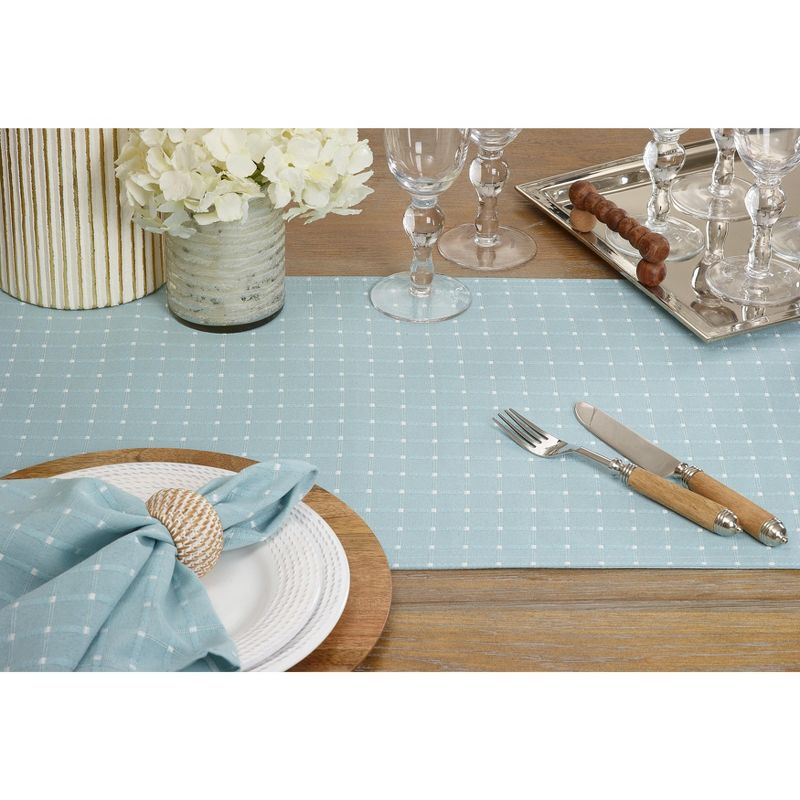 Saro Lifestyle Table Runner With Stitched Line Design, Aqua, 16" x 54"