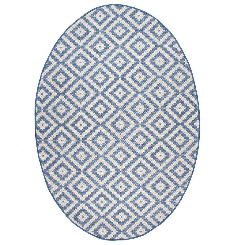 Nuloom Marybelle Geometric Oval 5x8 Indoor/Outdoor Area Rug for Living Room Patio Deck Front Porch Kitchen, Blue/Ivory