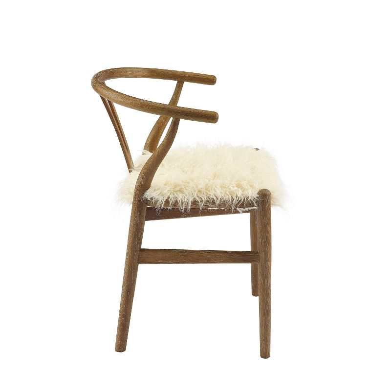 Ellis Mid-Century Wishbone Faux Fur Dining Chair White - Linon: Plush, Armless, Wood Legs