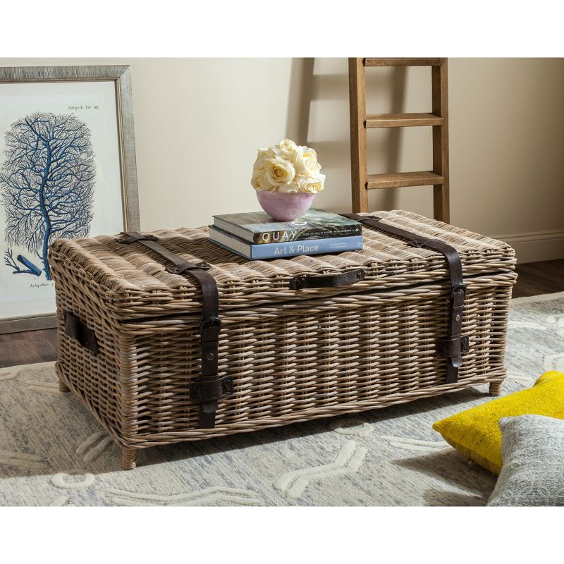 Navarro Rattan Coffee Table Trunk - Grey - Safavieh