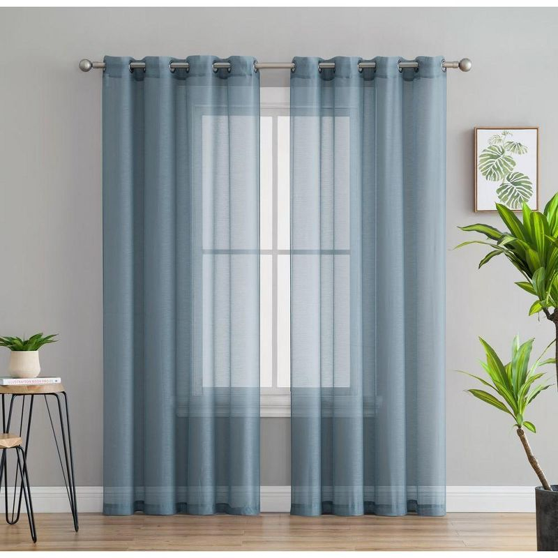 HLC.ME Semi Sheer Voile Light Filtering Transparent Window Curtain Grommet Panels - Set of 2 - Dusty Blue, 54 W x 72 L