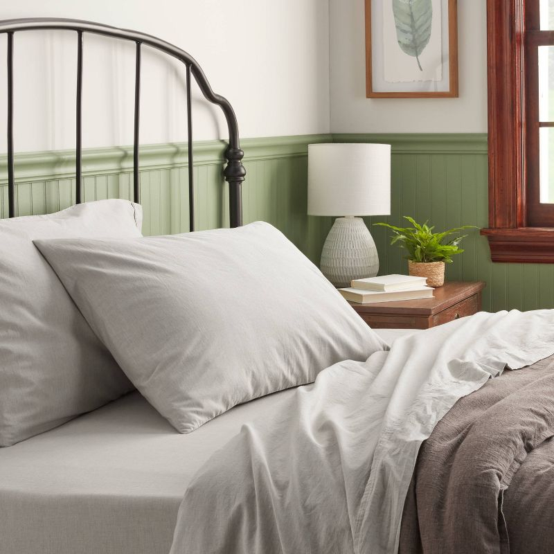 Twin/Twin XL 250 Thread Count Organic Percale Sheet Set Gray Chambray - Threshold™: GOTS Certified, Teen & All Ages