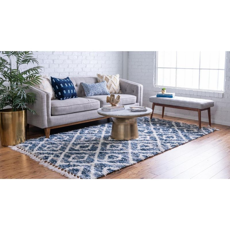 Unique Loom 5' 1 x 8' 0 Blue Hygge Shag Diamond Area Rug