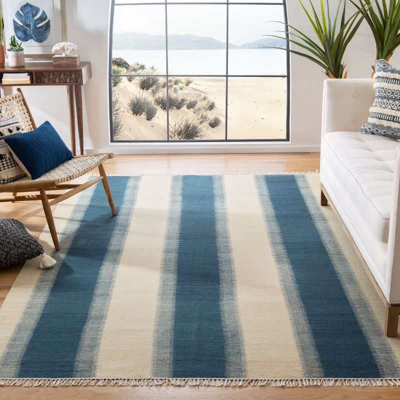 Kilim NVK213 Hand Woven Indoor Area Rug - Blue/Ivory - 8'x10' - Safavieh