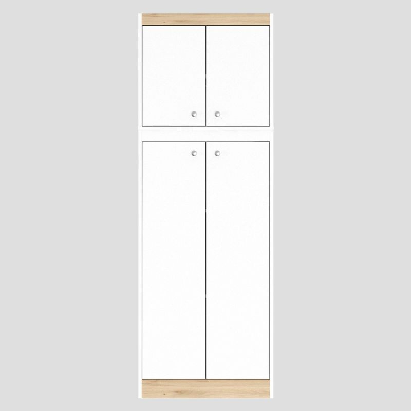 4 Doors Kitchen Storage Cabinet White/Oak - Inval: Modern Pantry with Adjustable Shelves