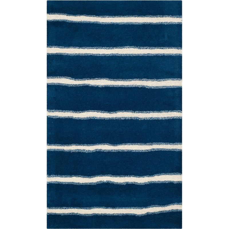 Martha Stewart Chalk Stripe - MSR3617 - Indoor Hand Tufted Area Rugs - Wrought Iron/Navy - 3'x5'