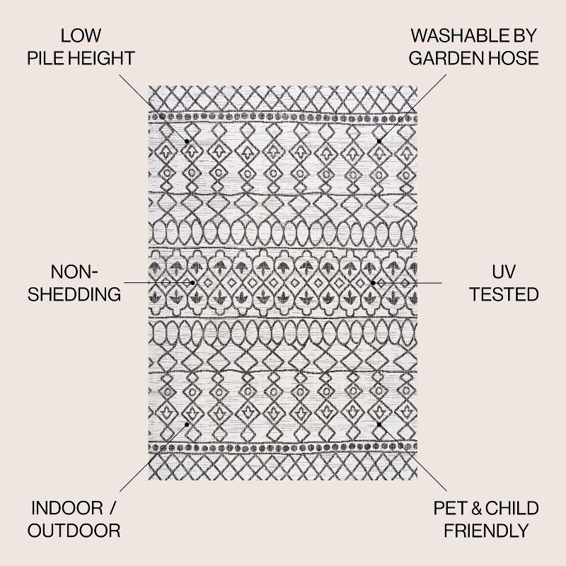 3'x5' Kafel Modern Bohemian Indoor/Outdoor Area Rug, Ivory/Black - JONATHAN Y