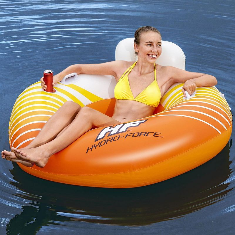 Bestway Hydro-Force Sunkissed Inflatable PVC Clasp N Go Inner Tube Ring Float Tube for Pool, Lake, River, Beach, 4 Pack, Orange and Yellow