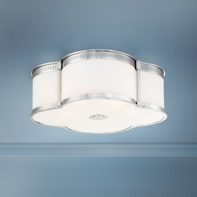Minka Lavery Modern Ceiling Light Flush Mount Fixture 22" Polished Nickel Dimmable LED Etched White Glass for Bedroom Kitchen Home