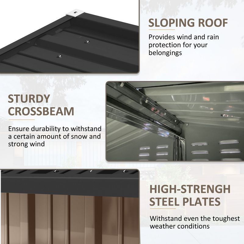 LACOO 8' x 6' Peak-Roof Patio Metal Shed - Brown