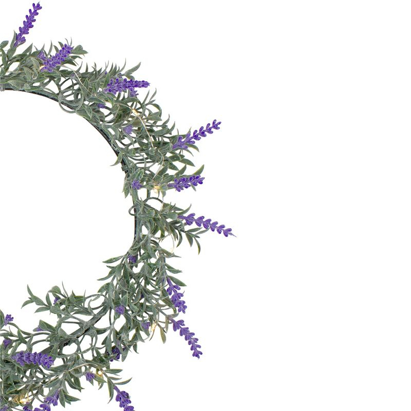 Northlight Pre-Lit Battery Operated Lavender Spring Wreath- 16" - White LED Lights