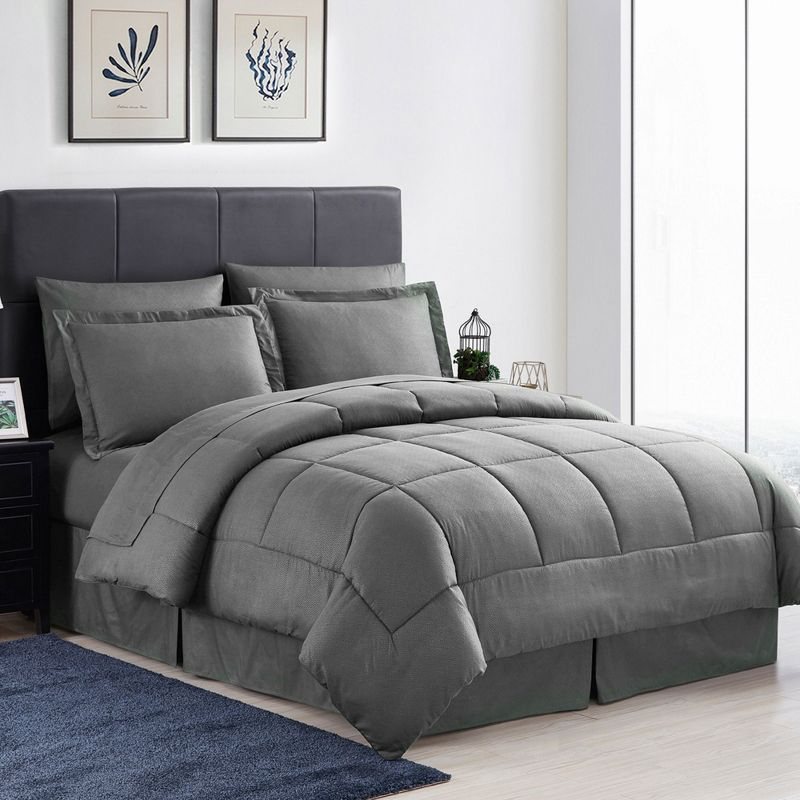 Sweet Home Collection Greek Key Embossed Bed in A Bag Comforter Set