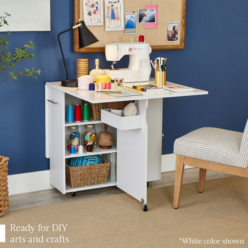 Best Choice Products Multipurpose Folding Table w/ Wheels, 3 Storage Shelves, Cubby, Handle - Cement Gray