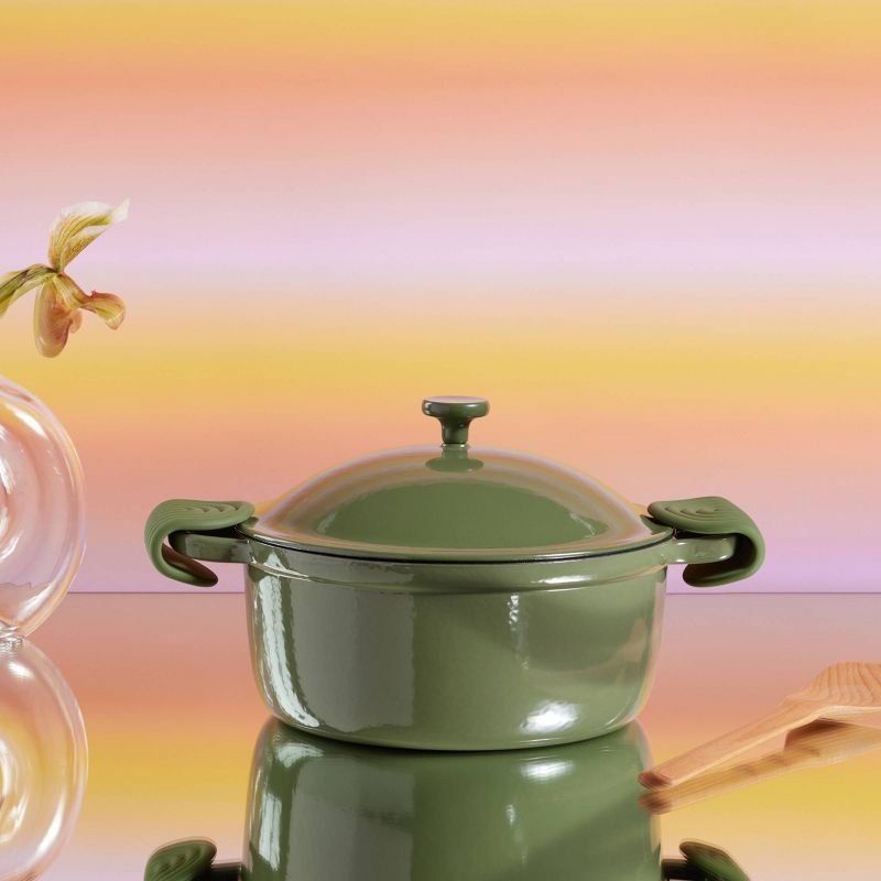 Our Place 5.5qt 10.5" Cast Iron Perfect Pot - Sage: Our Place Cookware, Enamel Finish, Hand Wash, Gas & Electric Compatible
