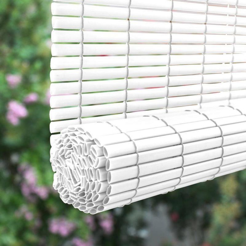 48" x 72" Outdoor Oval Vinyl Cord-Free PVC Rollup Blinds White - Radiance: UV Protection, Child Safe