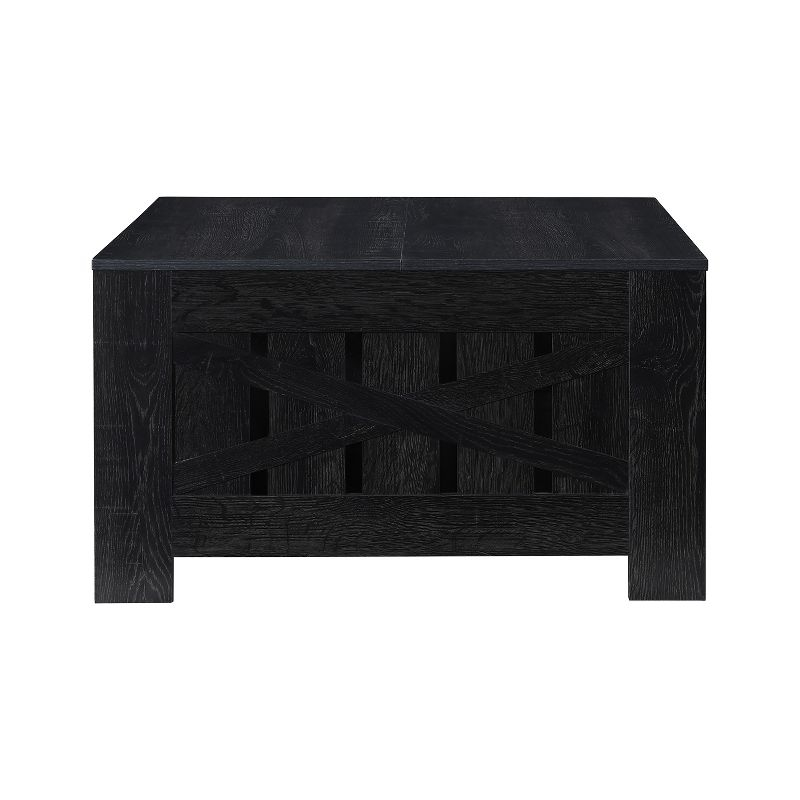 AndMakers 31.5 in. Farmhouse Black Oak Square Coffee Table with Open Storage for Living Room