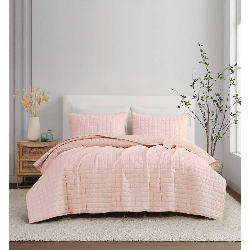 Brooklyn Loom 3pc King Flax Linen Quilt Set Blush