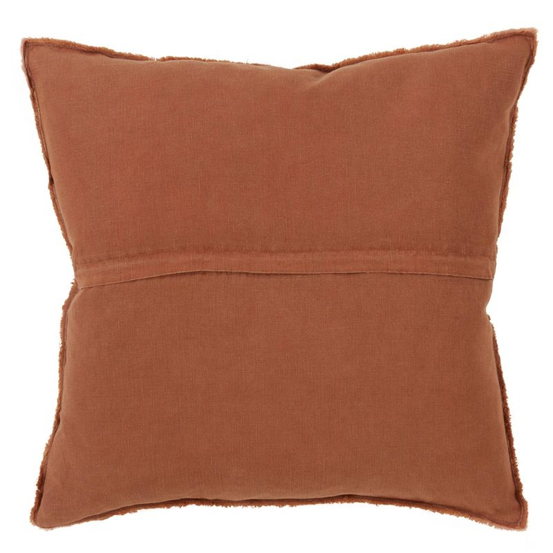20"x20" Oversize Fringed Design Linen Square Throw Pillow Terracotta - Saro Lifestyle: Modern Indoor Decor, Duck Feather Filled