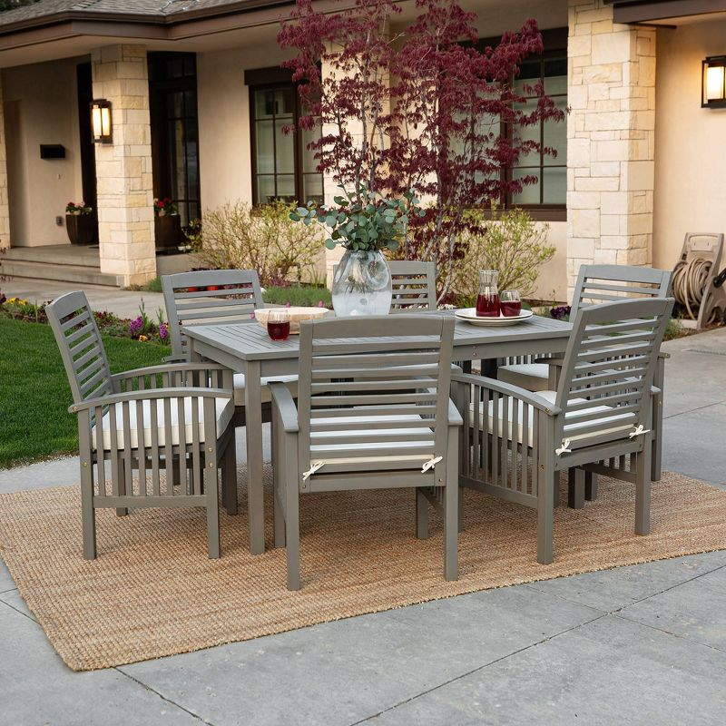 Ravenscroft 7pc Acacia Wood Patio Dining Set: Weather-Resistant, Umbrella Hole - Saracina Home