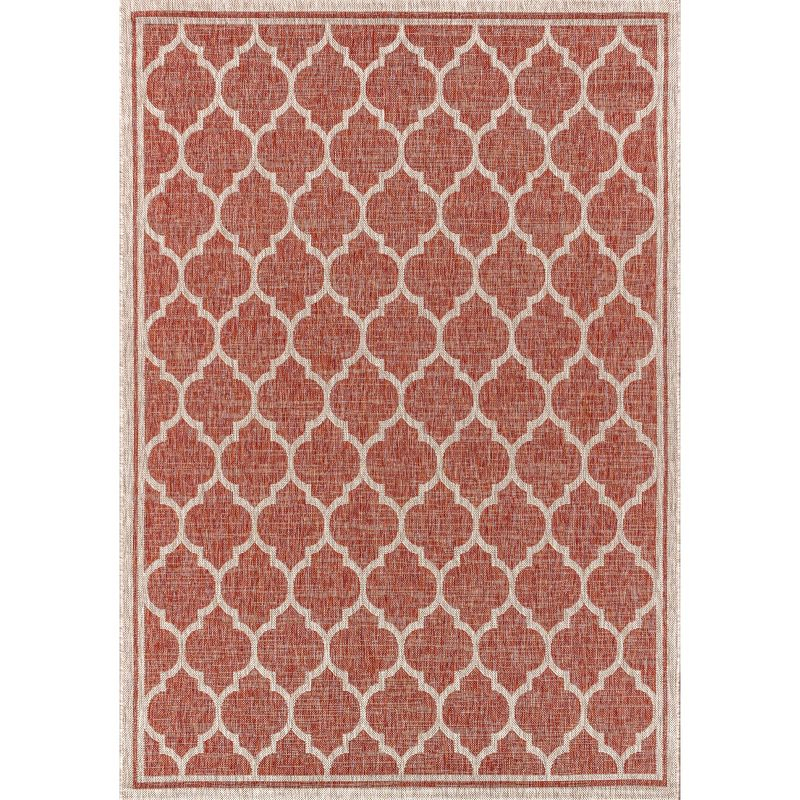 5'x8' Trebol Moroccan Trellis Textured Weave Indoor/Outdoor Area Rug, Red/Beige - JONATHAN Y