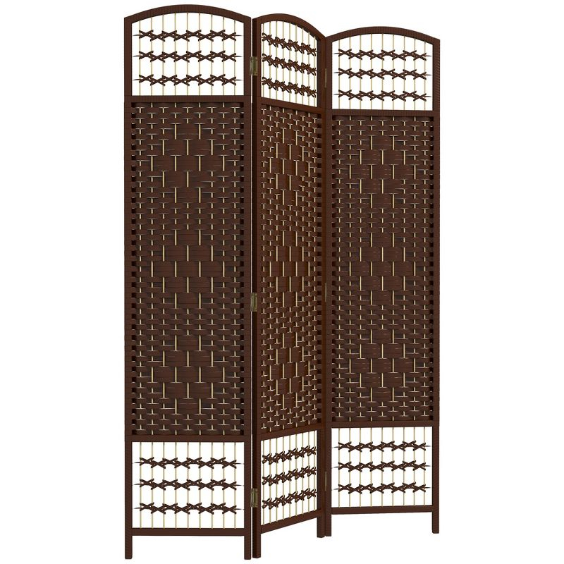 HOMCOM 3 Panel Room Divider, Folding Privacy Screen, 5.6' Room Separator, Wave Fiber Freestanding Partition Wall Divider, Brown