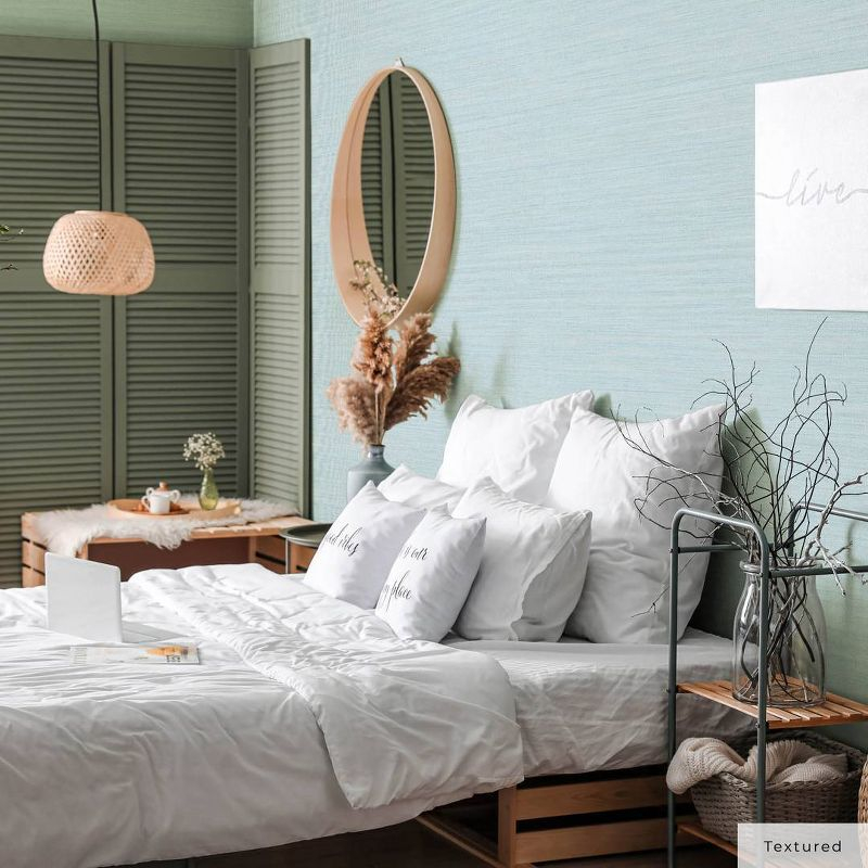 Tempaper & Co.® Faux Horizontal Grasscloth Removable Peel and Stick Wallpaper, Textured Seaglass, 56 sq ft: Vinyl, Prepasted